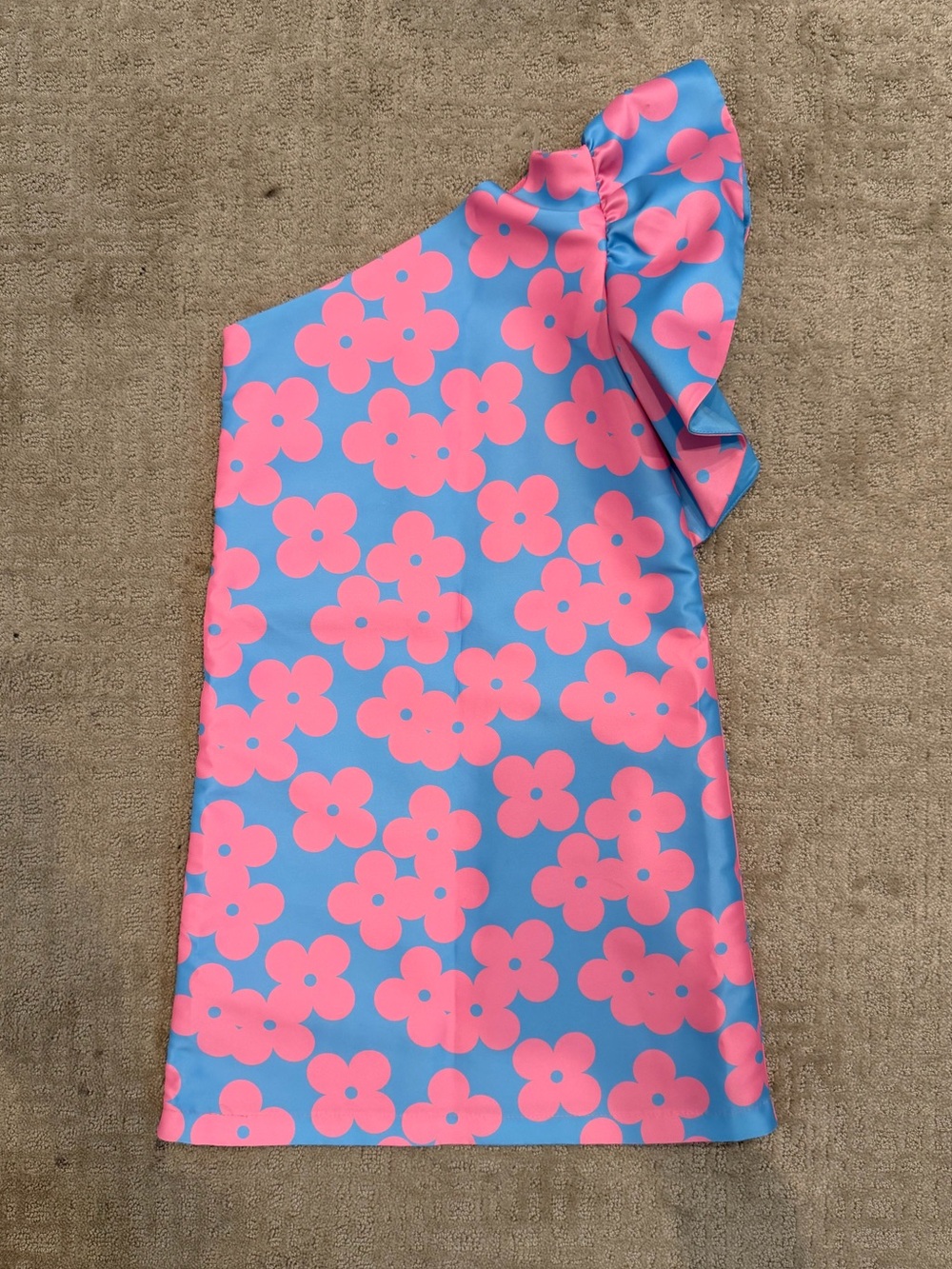 Kids One-Shoulder Floral Party Dress - Pink & Blue